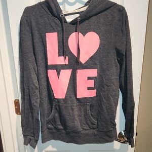 Victoria's Secret Charcoal Hoodie with Pink Love Graphic